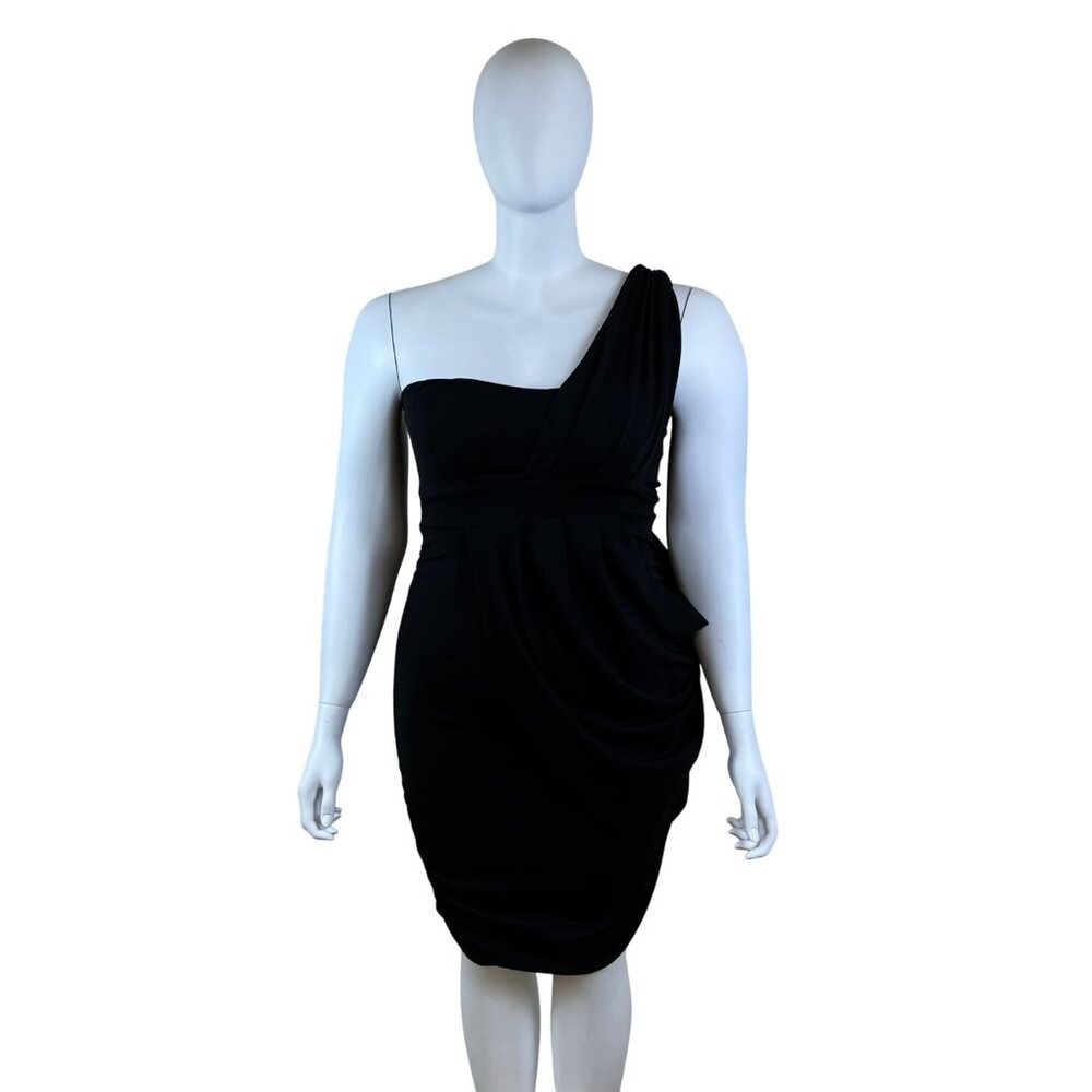 Fashion to Figure One Shoulder Black Dress Womens Draped Knee-Length Size 1X